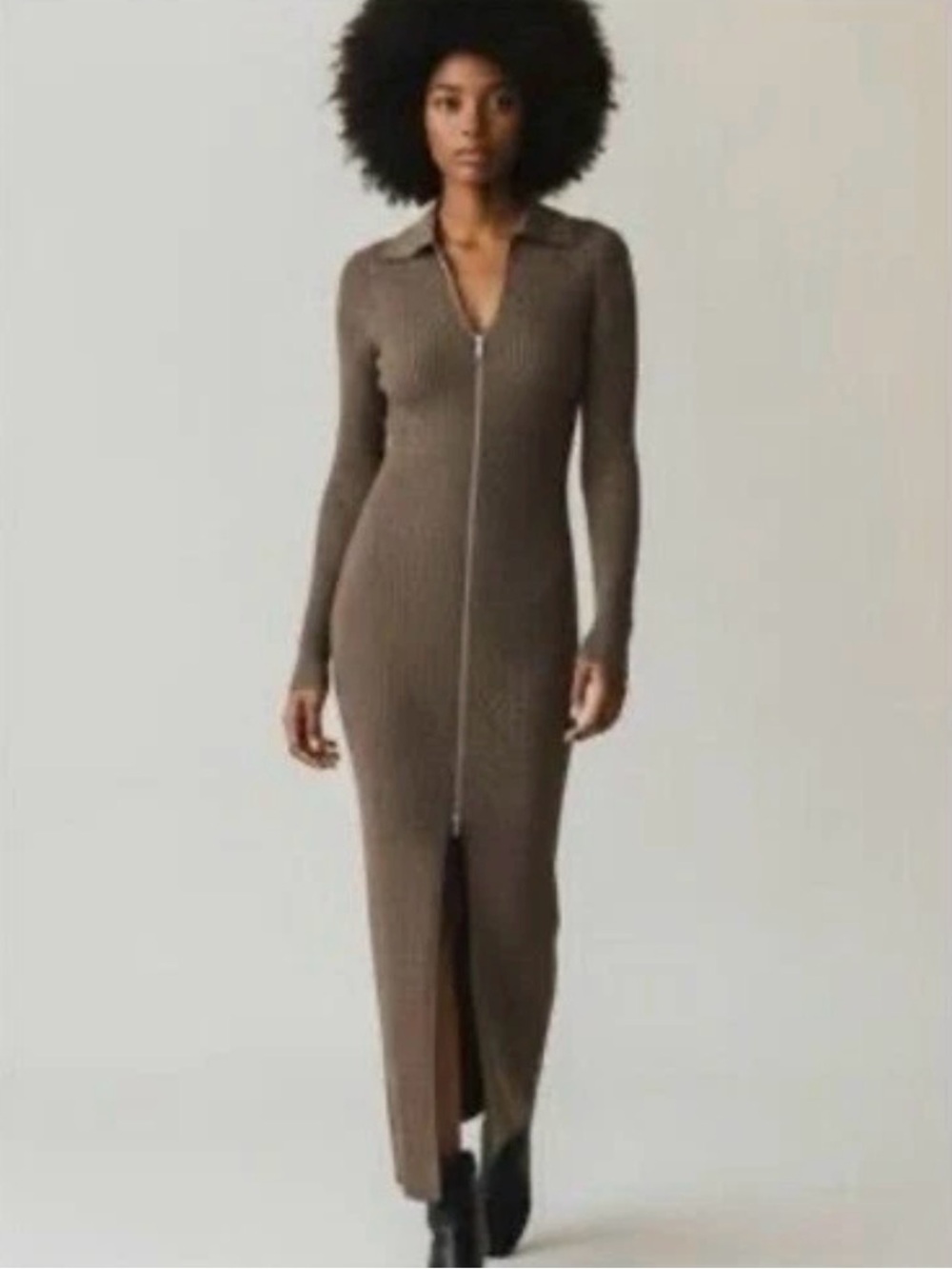 Anthropologie Brown Metall Long Sleeve Maxi Dress